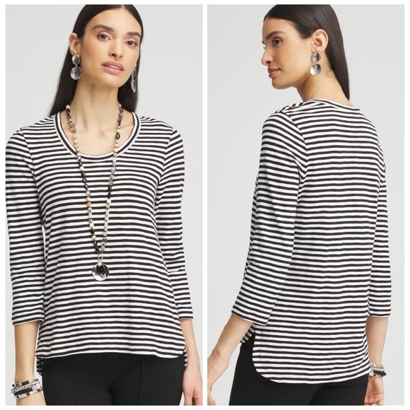 CHICO’S NWT 2 / Women’s L Striped Slub 3/4-Sleeve Tee • Cotton Modal Black White - Picture 7 of 10
